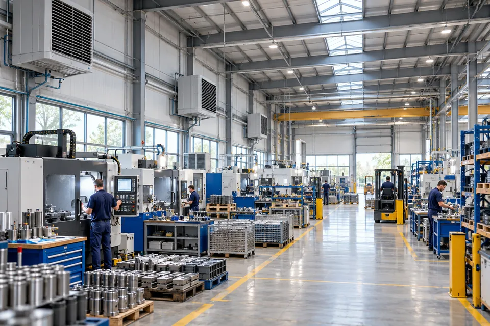 Industrijska proizvodna hala sa mašinama i radnim zonama